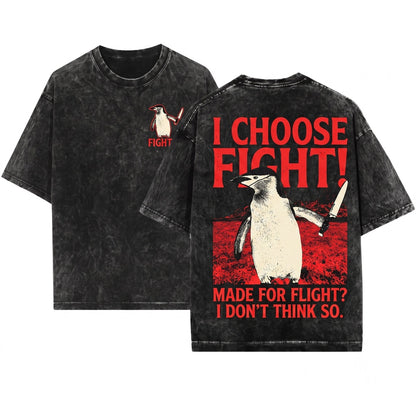 Fight or Flight Vintage Japanese Funny Penguin Unisex Wash T-Shirt