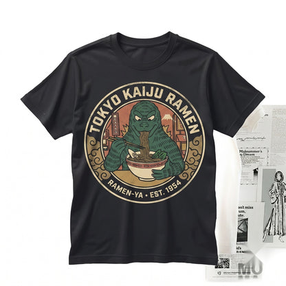 Tokyo Japanese Monster Kaiju Eating Ramen Vintage Graphic Print Cotton Unisex TShirt