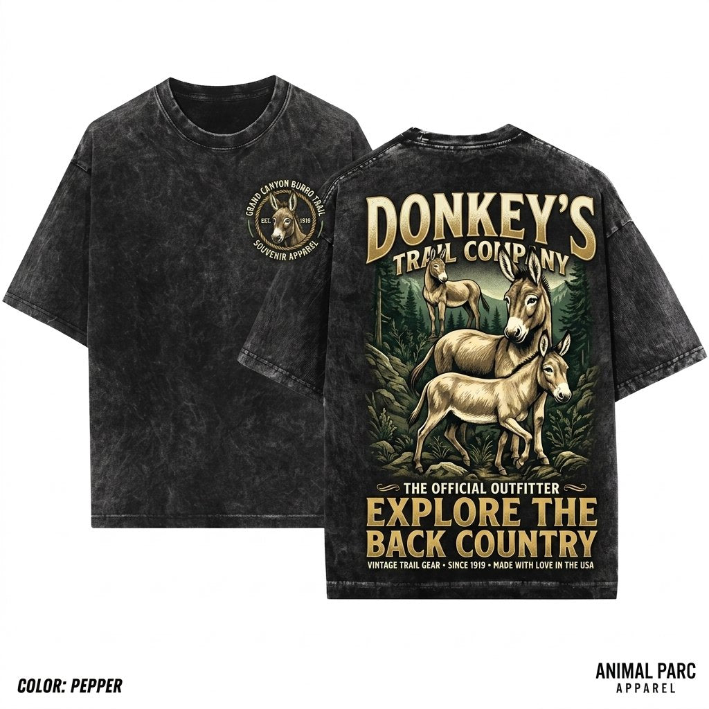 Donkey in Nature Vintage Graphic Farm Animal Lover Gift 90s Forest Unisex Wash T-Shirt