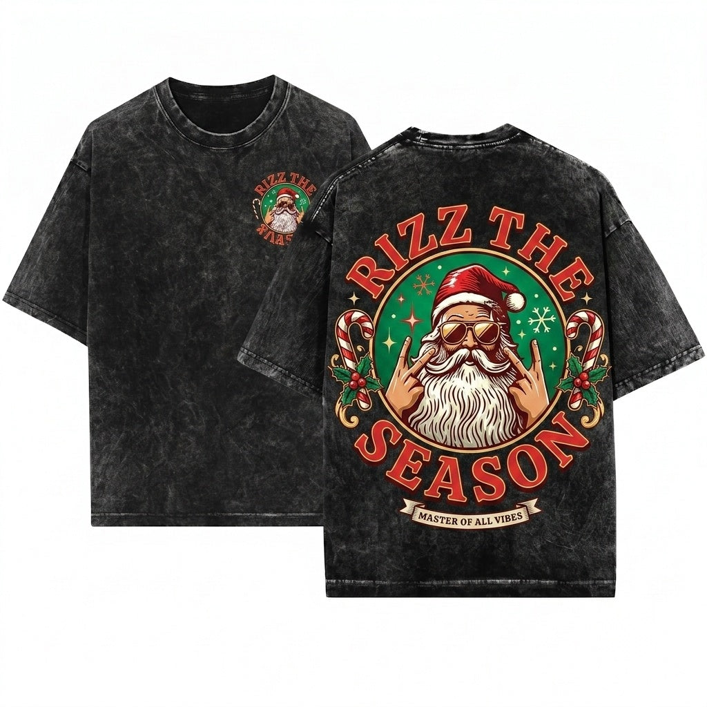 Funny Merry Rizzmas Rizzler Santa Claus W Rizz Season Christmas Graphic Unisex Wash T-Shirt