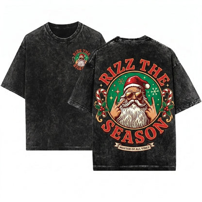 Funny Merry Rizzmas Rizzler Santa Claus W Rizz Season Christmas Graphic Unisex Wash T-Shirt