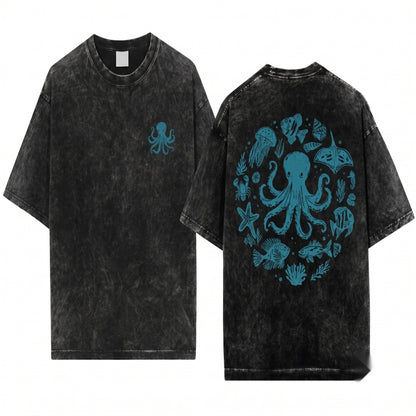 Vintage Retro Octopus Ocean Conservation Graphic Apparel Unisex Wash T-Shirt