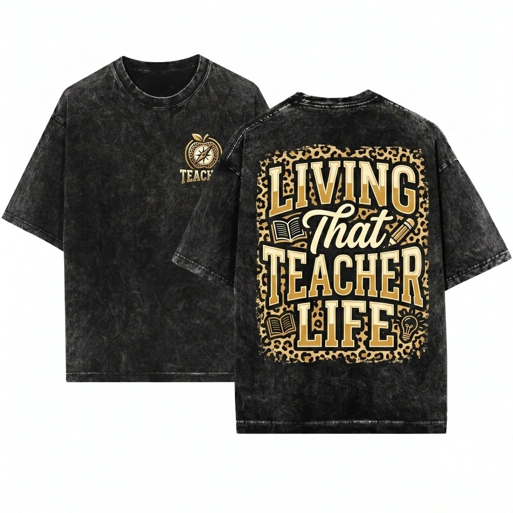 Leopard Varsity Animal Print New Teach Teacher Gift Sweatshirt Unisex Wash T-Shirt