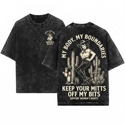 Keep Your Mitts Off My Bits Funny Feminist Cowgirl Western Graphic Top Unisex Wash T-Shirt