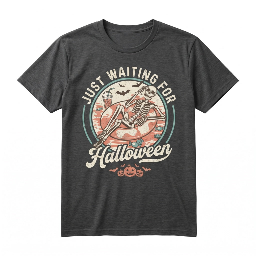 Just Waiting For Halloween Spooky Summer Vibes Skeleton Graphic Unisex TShirt