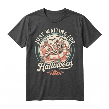 Just Waiting For Halloween Spooky Summer Vibes Skeleton Graphic Unisex TShirt