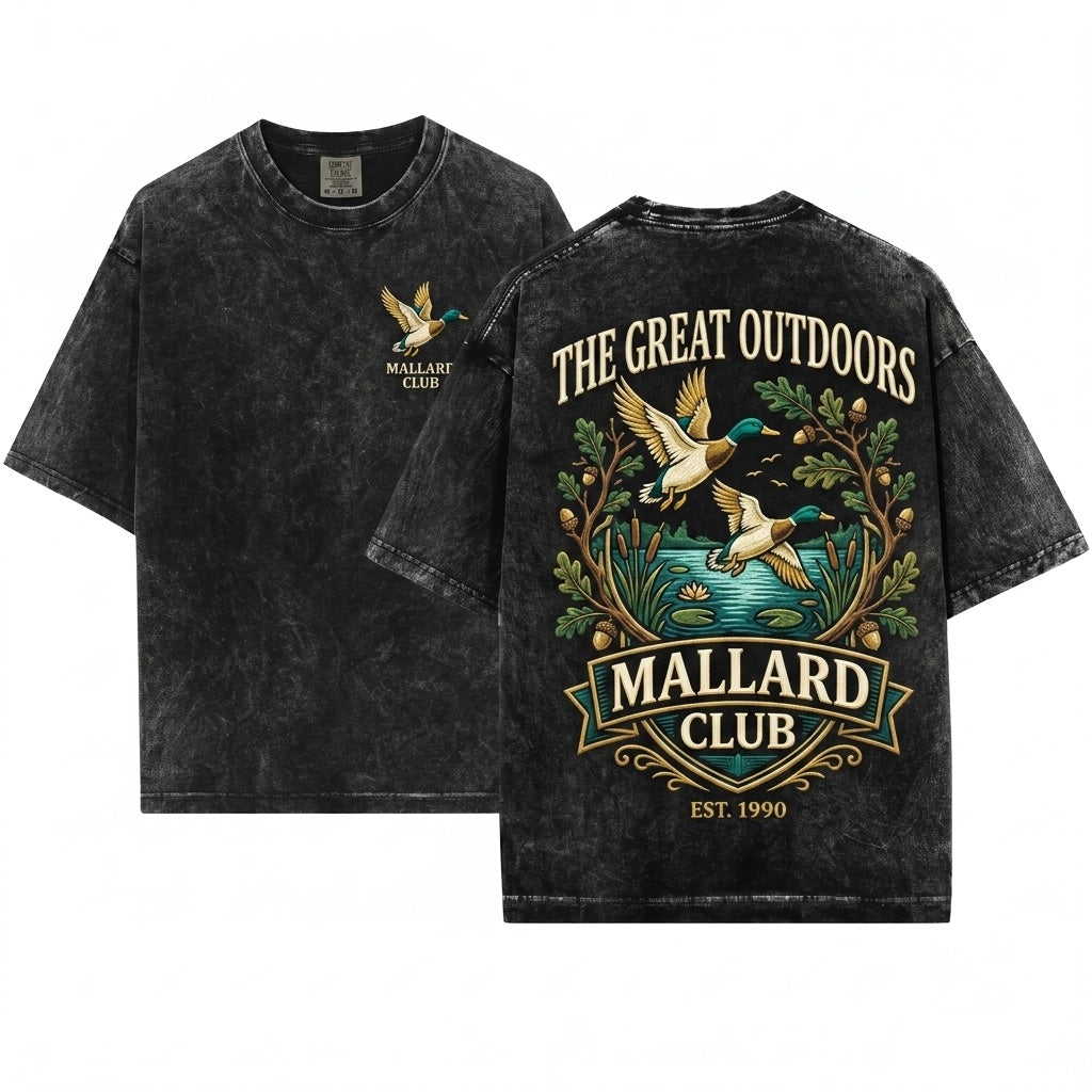 Vintage Flying Mallard Ducks Embroidered Nature Duck Hunting Outdoors Camping Hunter Gift Unisex Wash T-Shirt