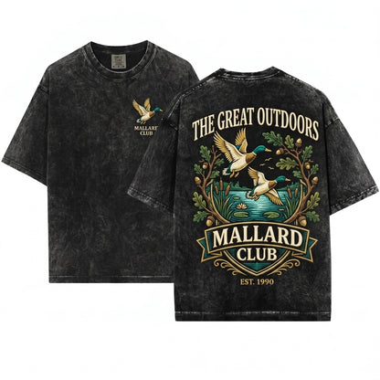 Vintage Flying Mallard Ducks Embroidered Nature Duck Hunting Outdoors Camping Hunter Gift Unisex Wash T-Shirt