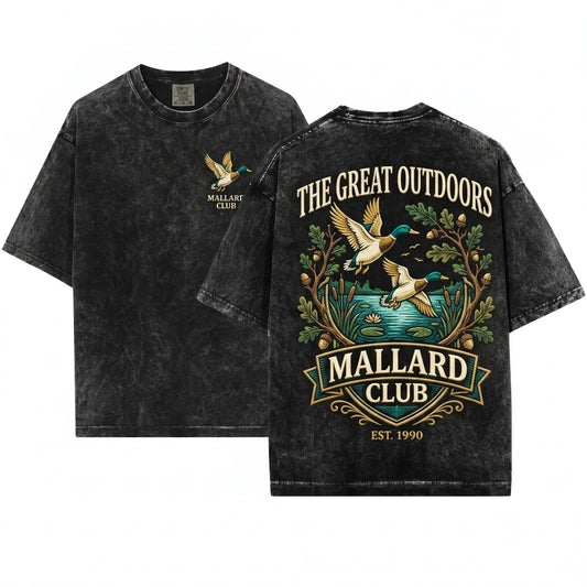 Vintage Flying Mallard Ducks Embroidered Nature Duck Hunting Outdoors Camping Hunter Gift Unisex Wash T-Shirt