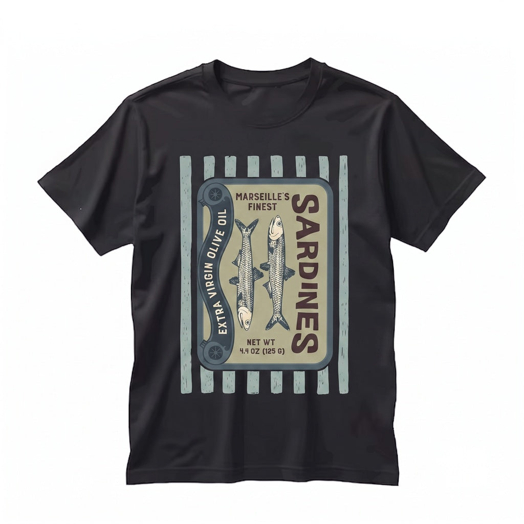 Retro Marseille Sardines Canned Fish Tin Graphic Coastal Beach Summer Top Unisex TShirt