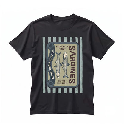 Retro Marseille Sardines Canned Fish Tin Graphic Coastal Beach Summer Top Unisex TShirt