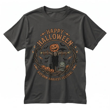 Vintage Happy Halloween Scarecrow Ghost Pumpkin Frankenstein Monster Hand Unisex TShirt