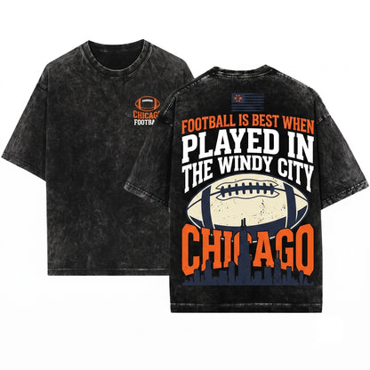 Retro Chicago Football Vintage Sports Fan Unisex Wash T-Shirt