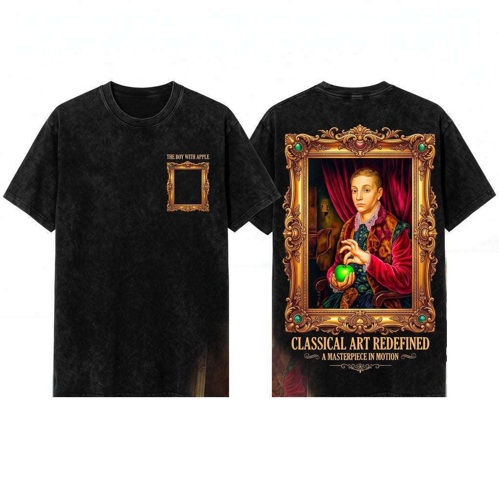 Boy with Apple Painting Vintage Movie Graphic Renaissance Art Portrait Unisex Wash T-Shirt