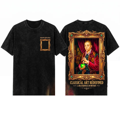 Boy with Apple Painting Vintage Movie Graphic Renaissance Art Portrait Unisex Wash T-Shirt