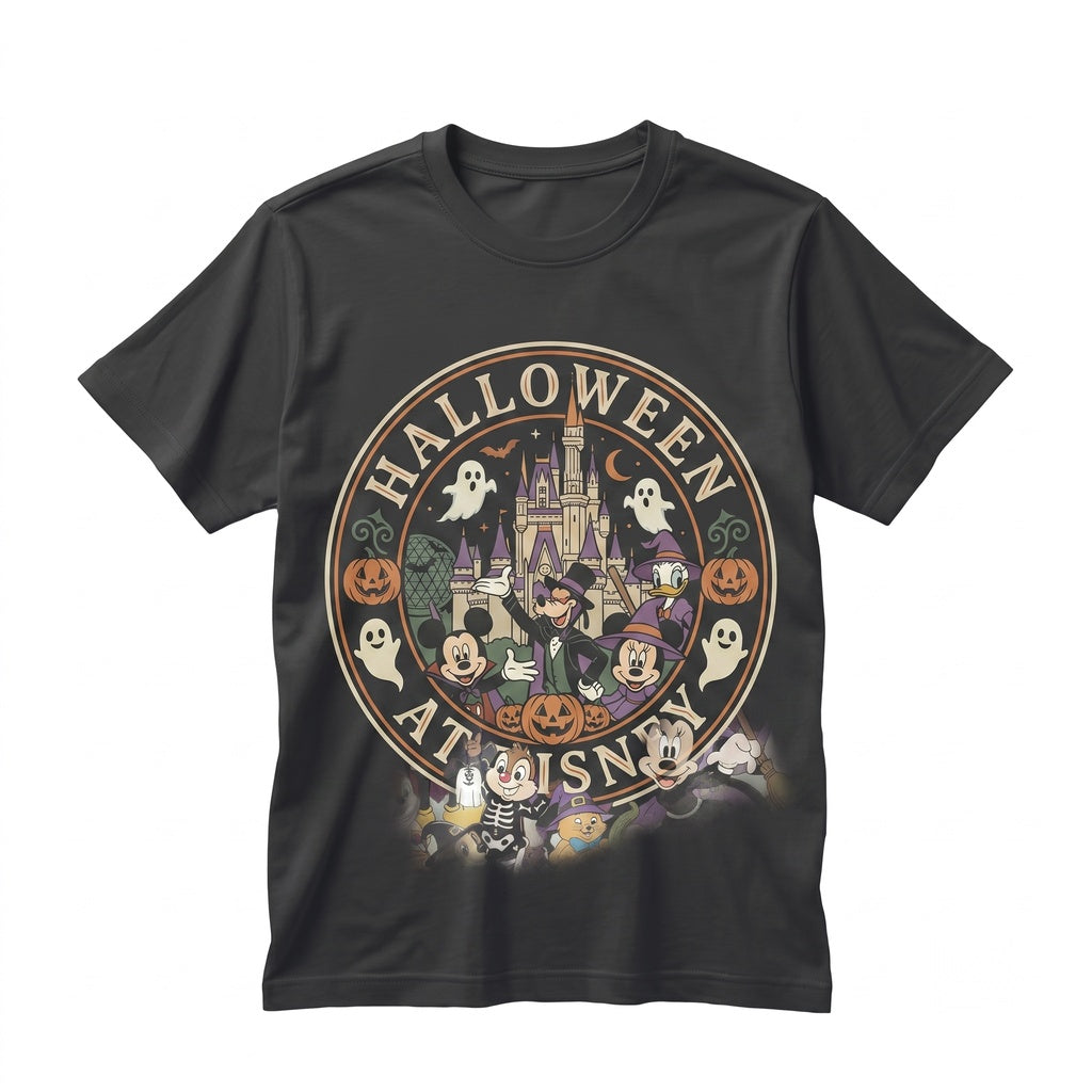 Vintage Theme Park Halloween Family Vacation 2026 Retro Castle Characters Graphic Holiday Group Apparel Unisex TShirt
