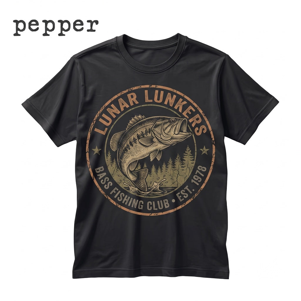 Bass Fish Howling at Full Moon Vintage 90s Retro Animal Graphic Funny Fisherman Gift Apparel Unisex TShirt