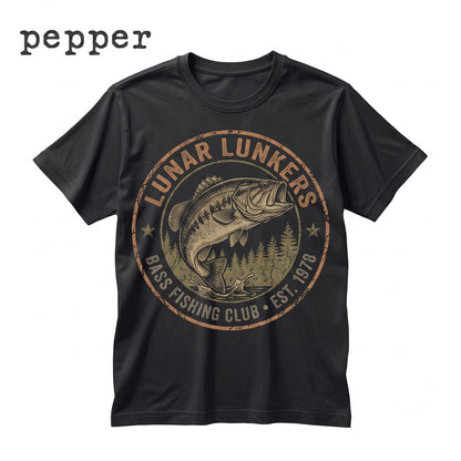 Bass Fish Howling at Full Moon Vintage 90s Retro Animal Graphic Funny Fisherman Gift Apparel Unisex TShirt
