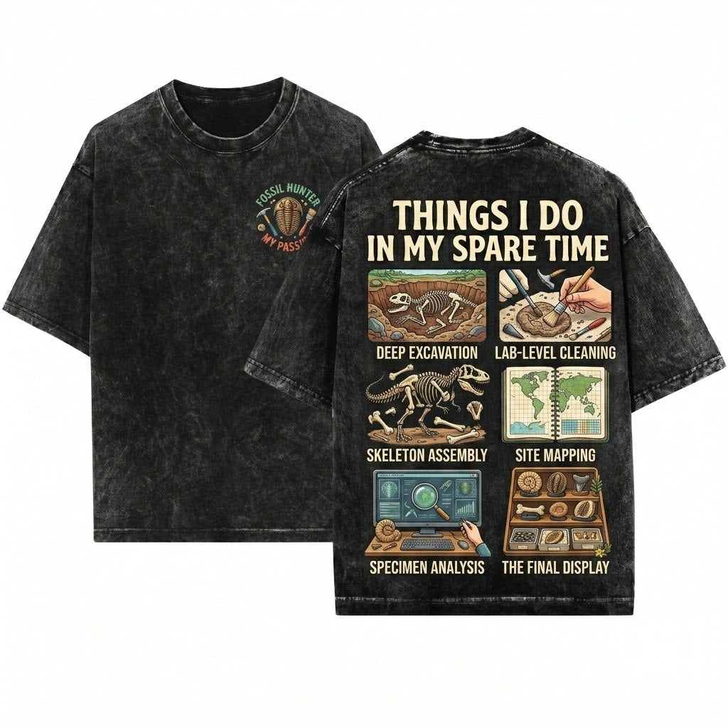 Paleontology Fossil Hunter Archaeology Dino Lover Spare Time Gift Unisex Wash T-Shirt