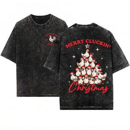 Merry Cluckin Christmas Sweatshirt Funny Xmas Farm Animal Chicken Lover Gift Unisex Wash T-Shirt