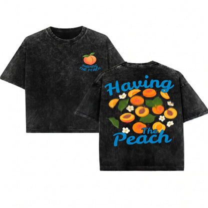 French Saying Avoir La Pêche Peach Graphic Quote Vintage Style Unisex Wash T-Shirt