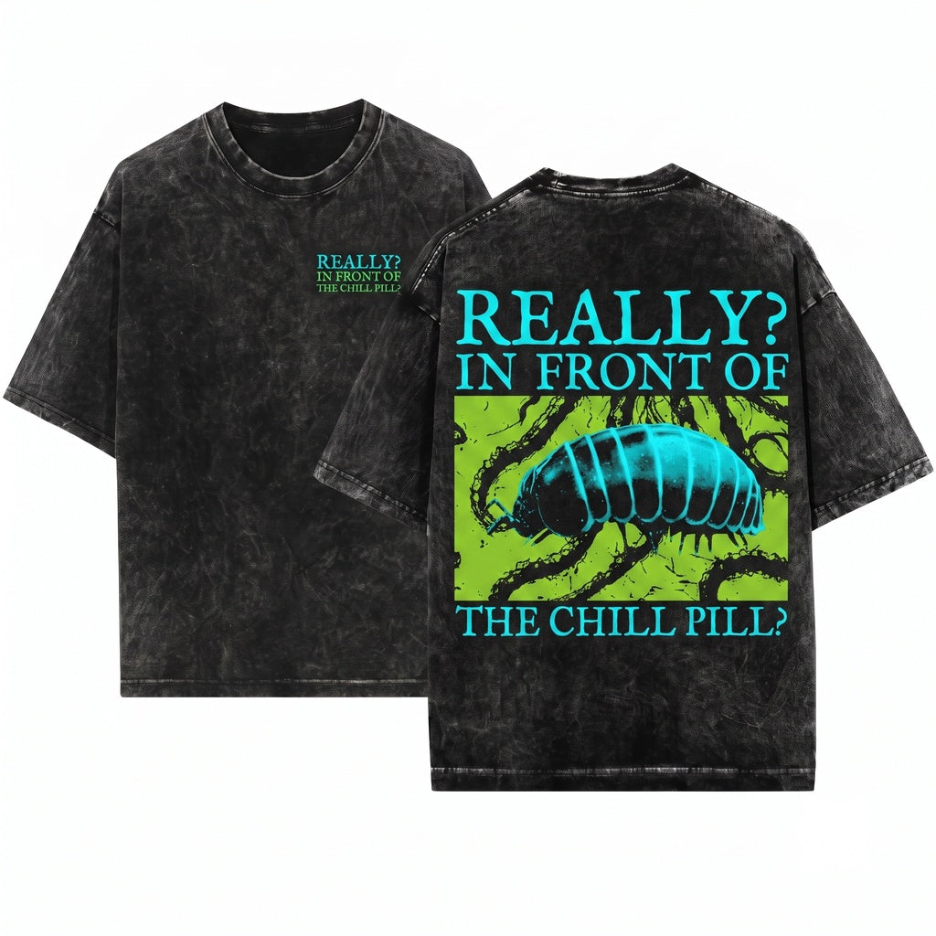 Funny Japanese In Front Of The Chill Pill Isopod Novelty Graphic Unisex Wash T-Shirt
