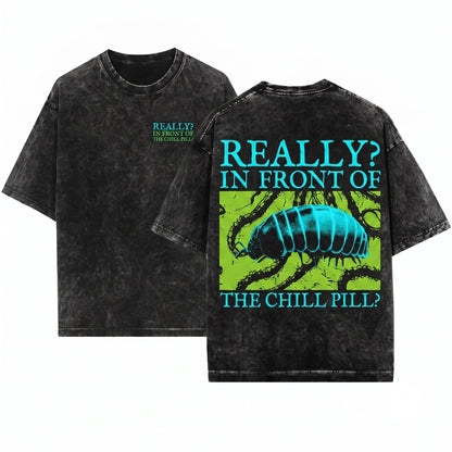 Funny Japanese In Front Of The Chill Pill Isopod Novelty Graphic Unisex Wash T-Shirt