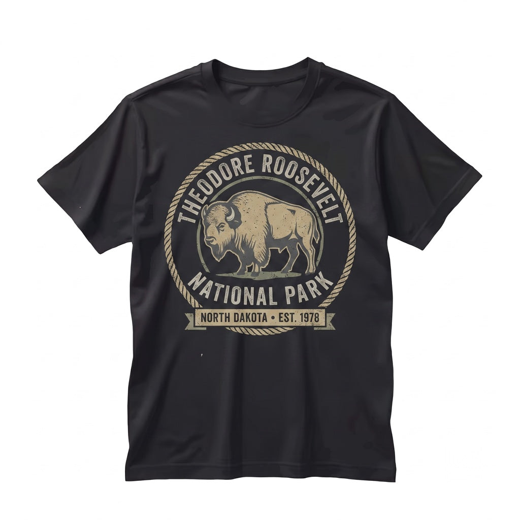 Theodore Roosevelt National Park North Dakota Vintage Bison Landscape Western Badlands Souvenir Unisex TShirt
