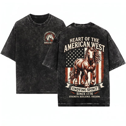 Patriotic Gypsy Vanner American Flag Draft Horse Tee Unisex Wash T-Shirt