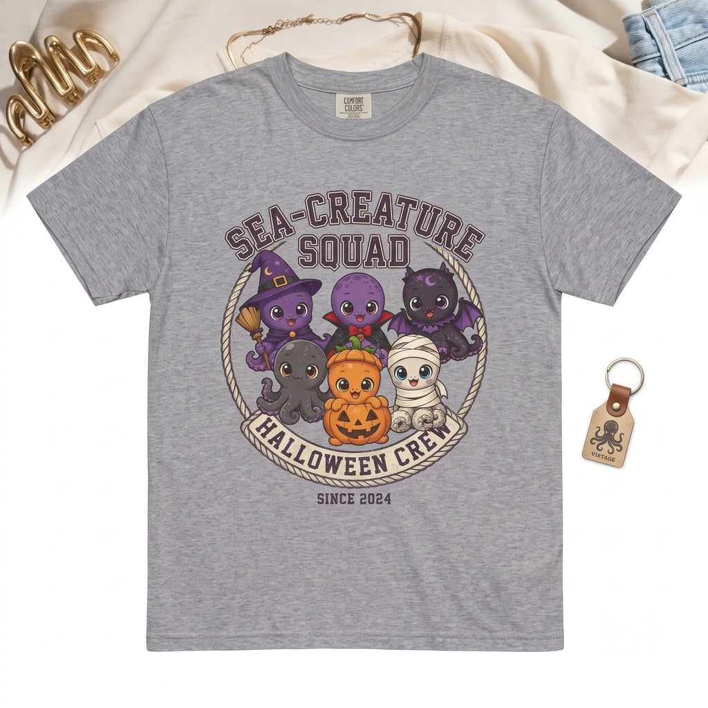 Kawaii Halloween Octopus Graphic Witch Vampire Pumpkin Mummy Bat Unisex TShirt
