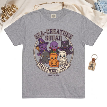 Kawaii Halloween Octopus Graphic Witch Vampire Pumpkin Mummy Bat Unisex TShirt