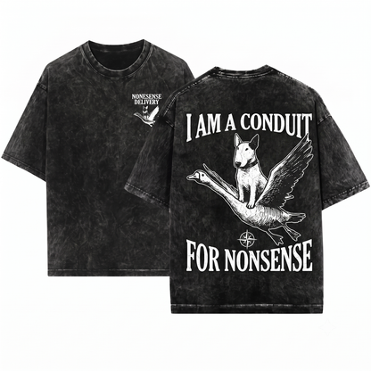Funny Conduit For Nonsense Bull Terrier Retro Silly Weird Dog Mom Dad Humorous Gift Unisex Heavyweight Garment-Dyed T-Shirt