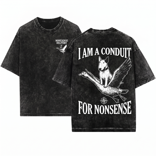 Funny Conduit For Nonsense Bull Terrier Retro Silly Weird Dog Mom Dad Humorous Gift Unisex Heavyweight Garment-Dyed T-Shirt