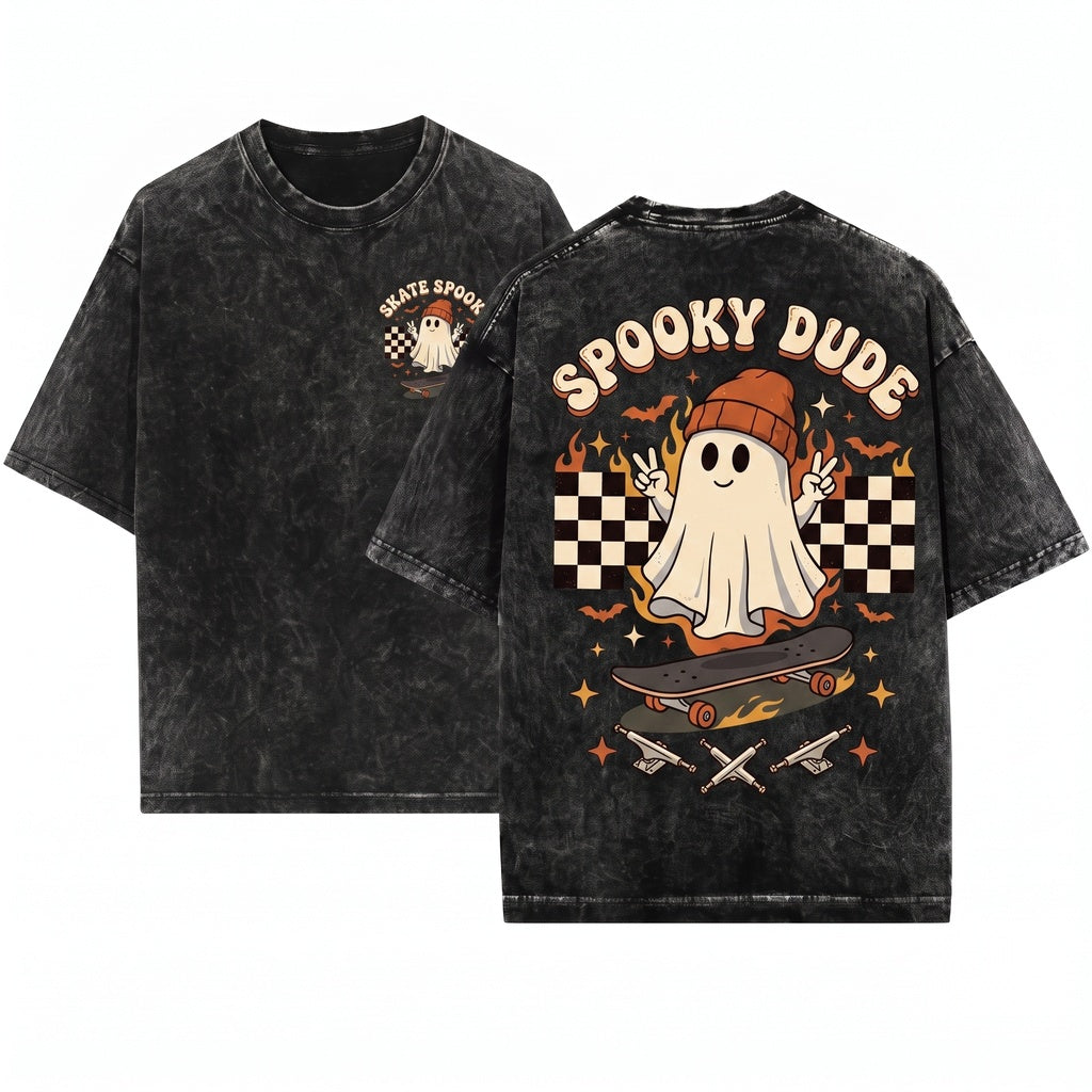Spooky Dude Toddler Retro Groovy Cute Ghost Halloween Unisex Wash T-Shirt