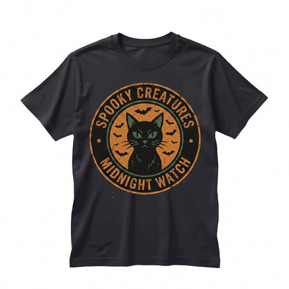 Scary Creepy Christmas Black Cat Vintage Full Moon Retro Holiday Gift Unisex TShirt
