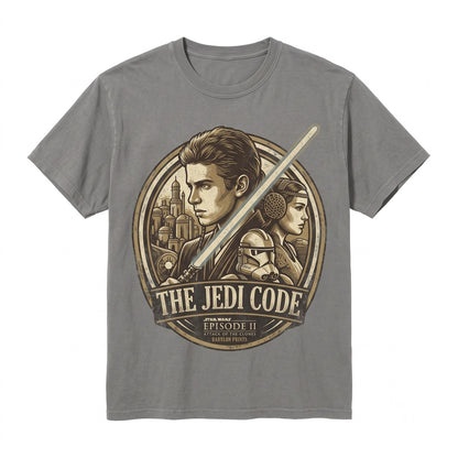 Vintage Attack of The Clones Poster Graphic Anakin Padme Sci-Fi Movie Prequel Fan Gift Oversized Unisex TShirt