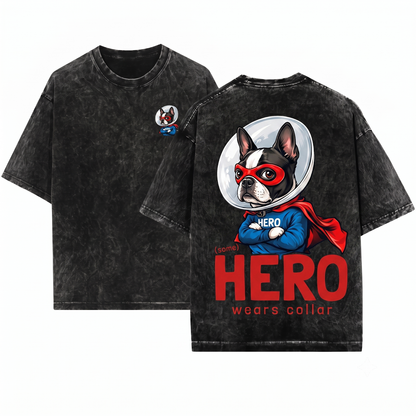 Funny Boston Terrier Superhero Cone of Shame Gift - Unisex Heavyweight Garment-Dyed T-Shirt