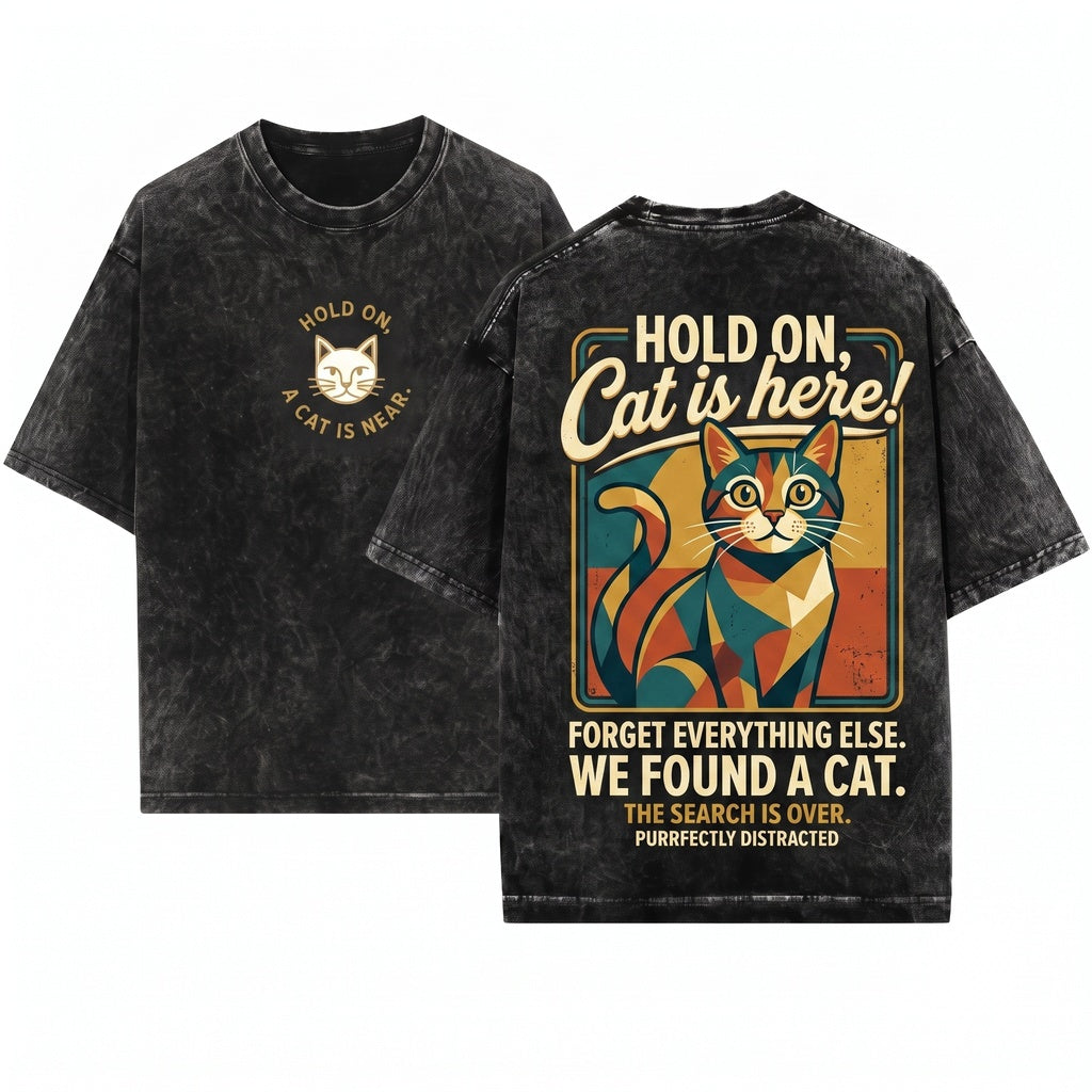 Hold On I See A Cat Cute Kitty Feline Pet Parent Lover Gift Apparel Unisex Wash T-Shirt