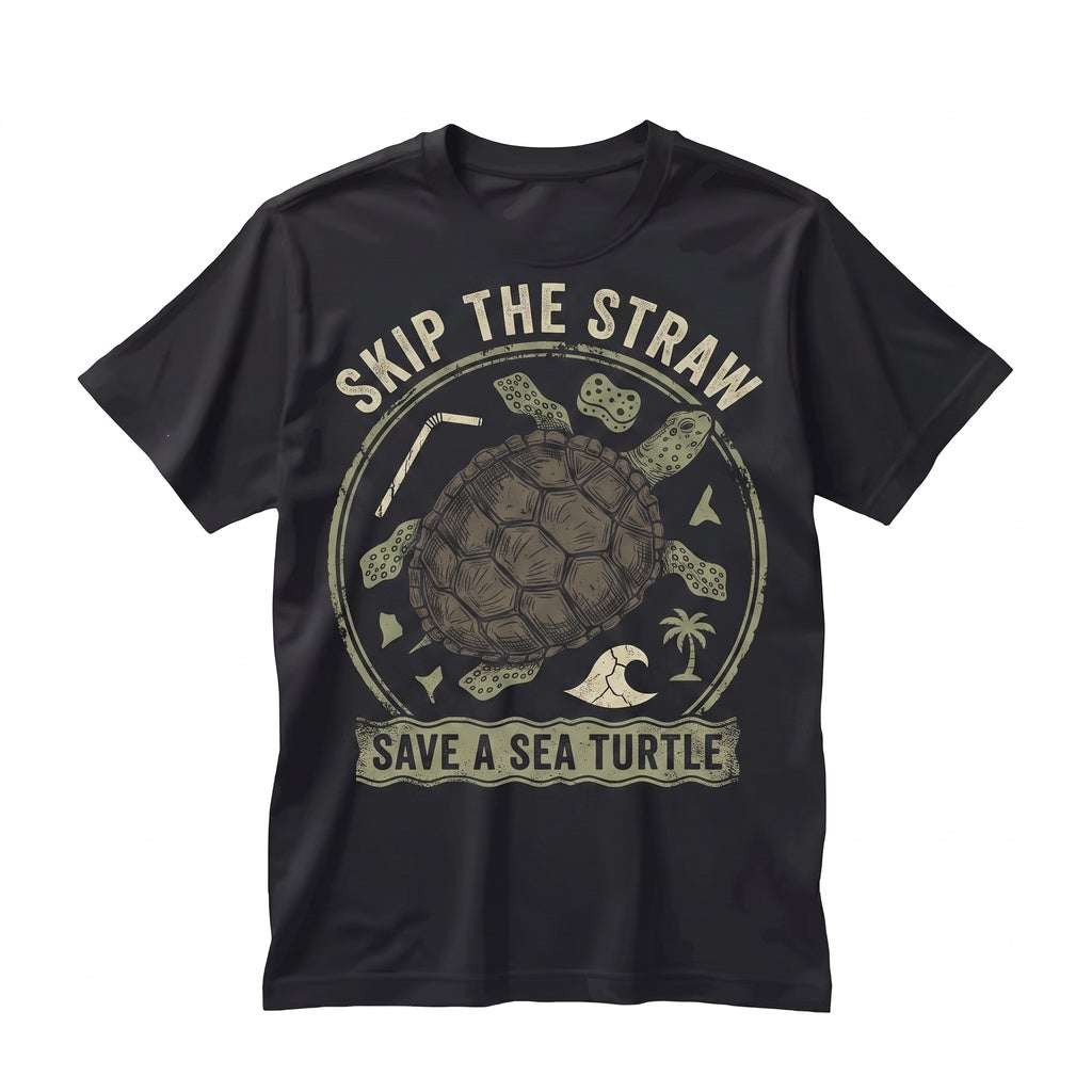 Save The Turtles Skip Plastic Straw Ocean Animal Lover Eco Friendly Graphic Unisex TShirt
