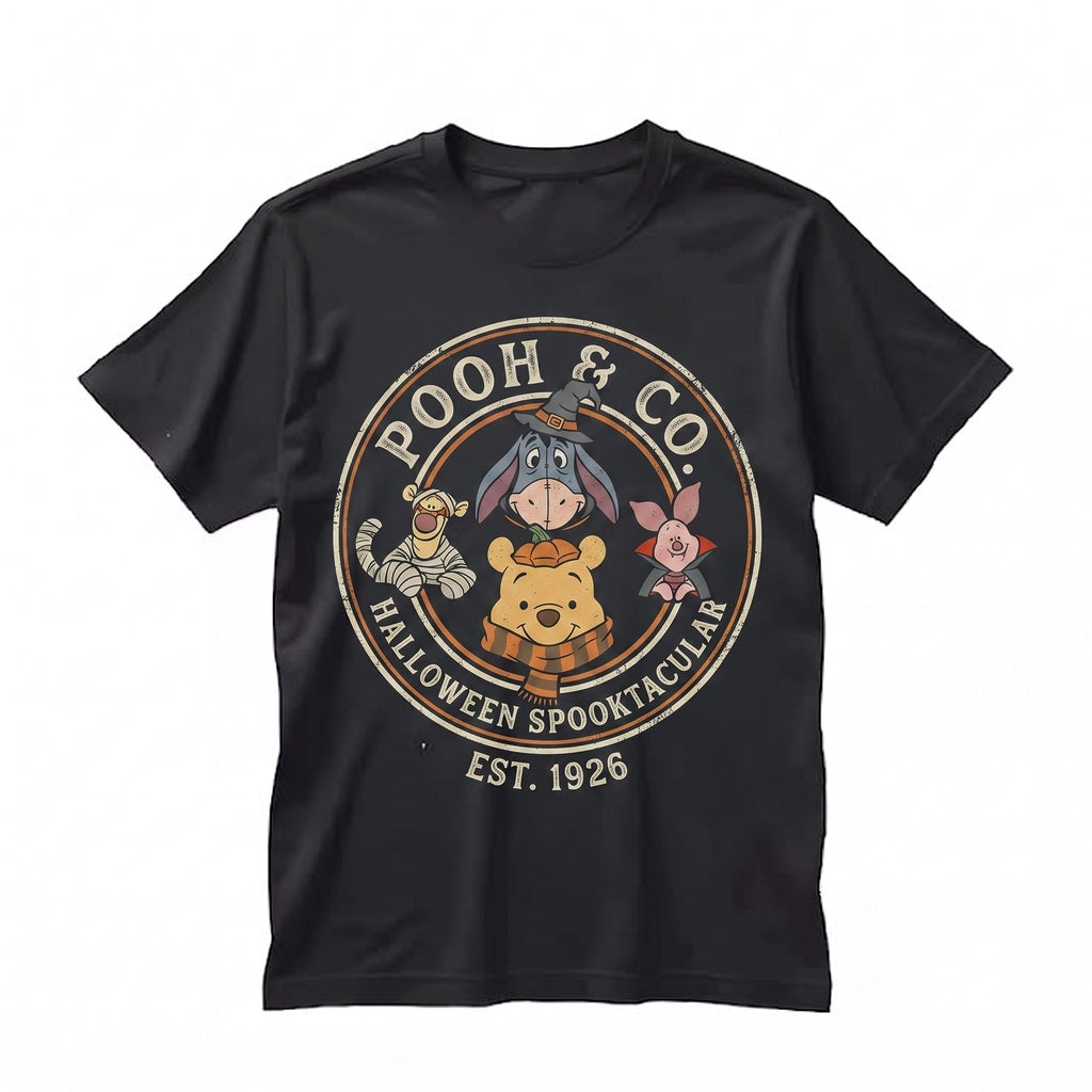 Vintage Hundred Acre Wood Halloween Trick-or-Treat Bear and Friends Graphic Spooky Season Theme Park Unisex TShirt