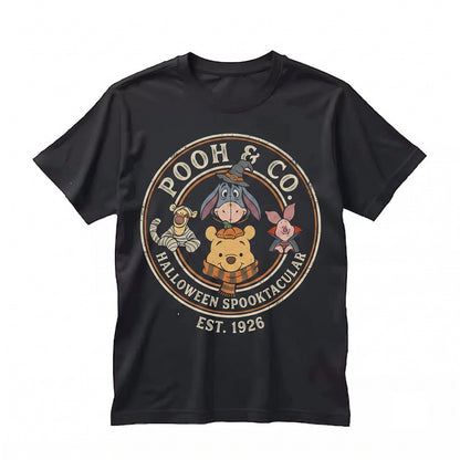 Vintage Hundred Acre Wood Halloween Trick-or-Treat Bear and Friends Graphic Spooky Season Theme Park Unisex TShirt