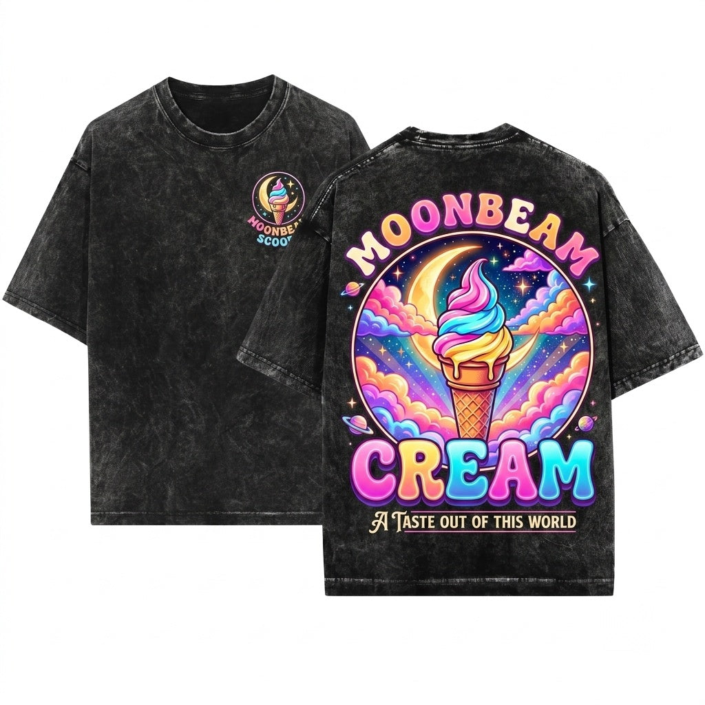 Retro Celestial Moonbeam Ice Cream Graphic Unisex Wash T-Shirt