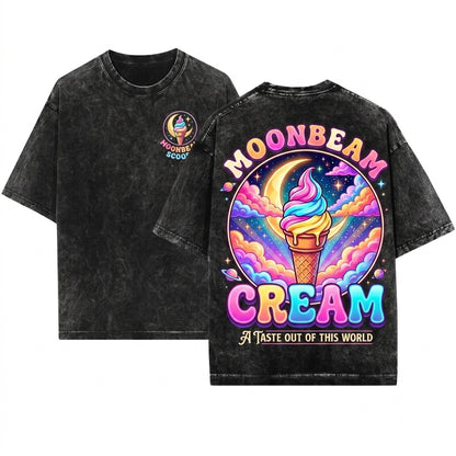 Retro Celestial Moonbeam Ice Cream Graphic Unisex Wash T-Shirt