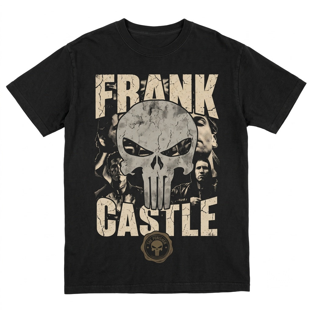 Retro Frank Castle Skull Graphic Tee, Jon Bernthal Antihero Vigilante Comics Merch, Dark Superhero Fan Art Birthday Present for