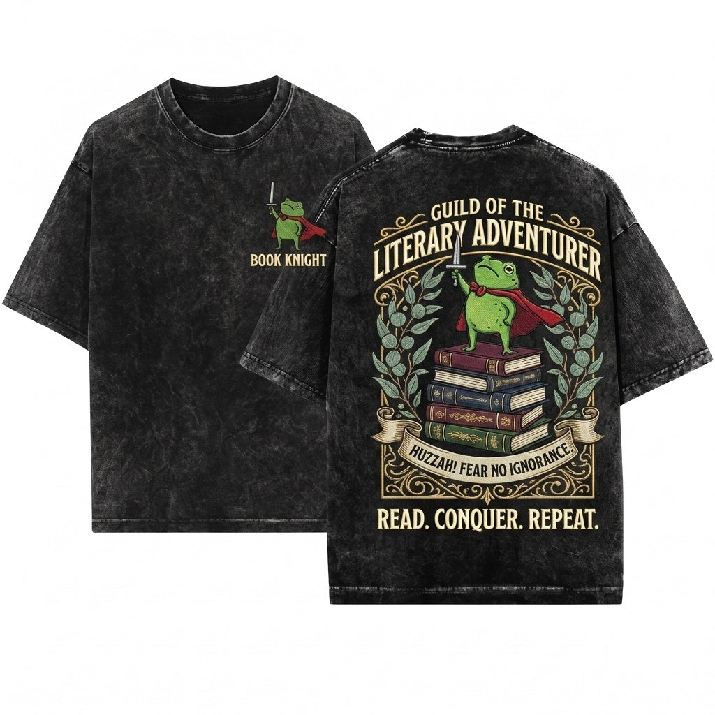 Huzzah Medieval Embroidered Sword Frog Renaissance Faire Funny DnD Gift Unisex Wash T-Shirt