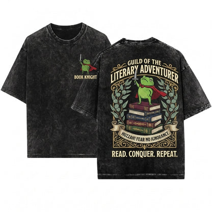 Huzzah Medieval Embroidered Sword Frog Renaissance Faire Funny DnD Gift Unisex Wash T-Shirt