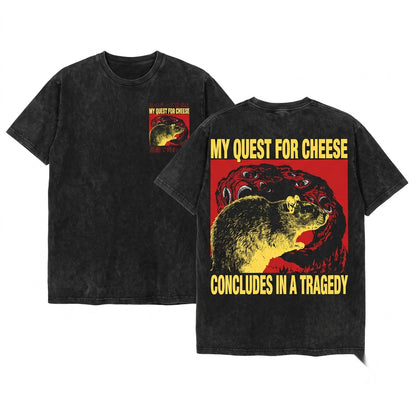 My Quest For Cheese Vintage Japanese Rat Graphic Unisex Wash T-Shirt