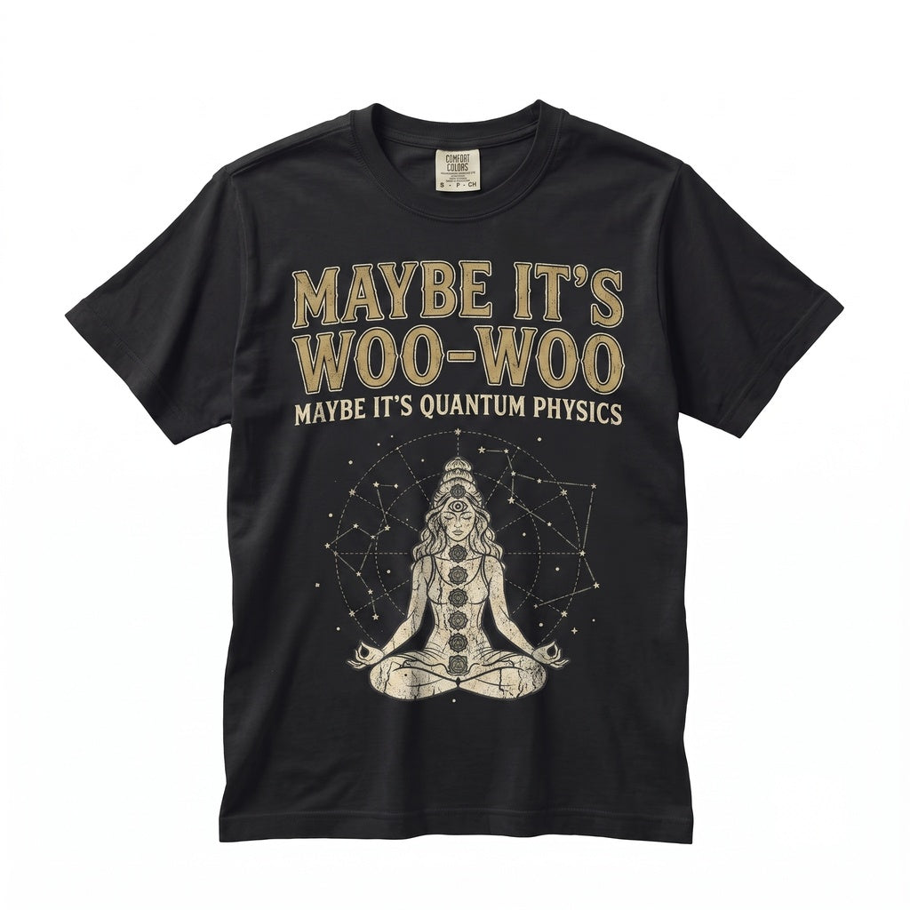 Maybe It’s Woo-Woo Quantum Physics Funny Meditation Spiritual Science Graphic Novelty Apparel Unisex TShirt