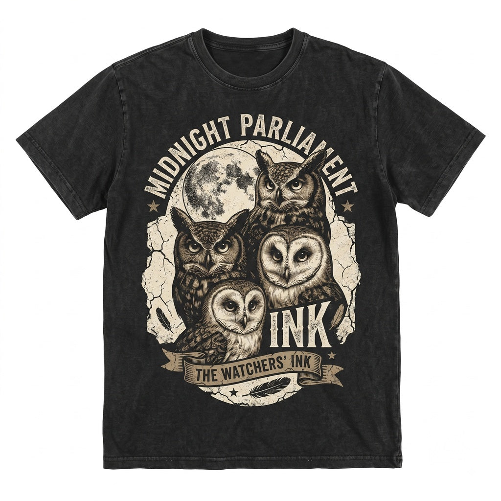 Graphic Vintage Moon Nocturnal Wildlife Great Horned Barn Owl Forest Animal Nature Art Gift Unisex TShirt