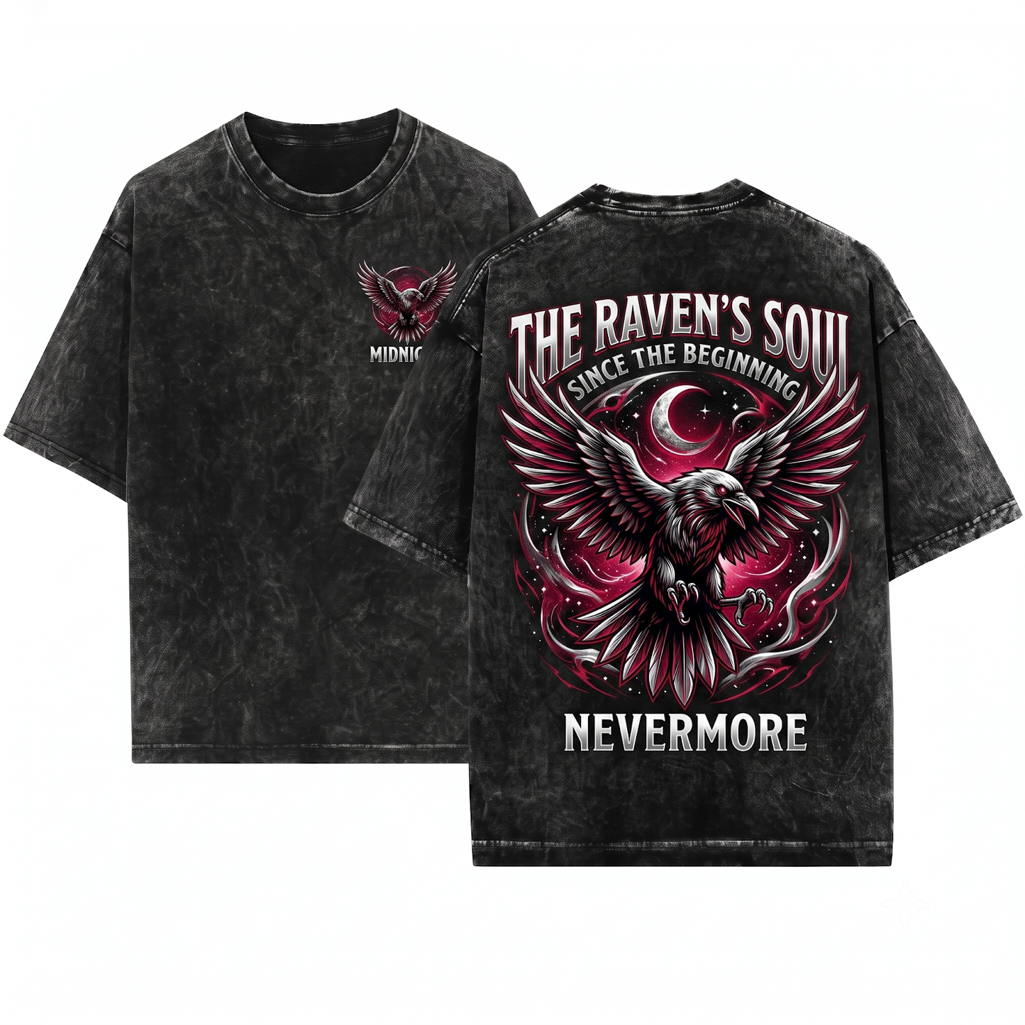 Distressed Soaring Raven Wings Graphic Tee Gothic Flying Bird Apparel Witchy Nature Art Gift Unisex Heavyweight Garment-Dyed T-Shirt